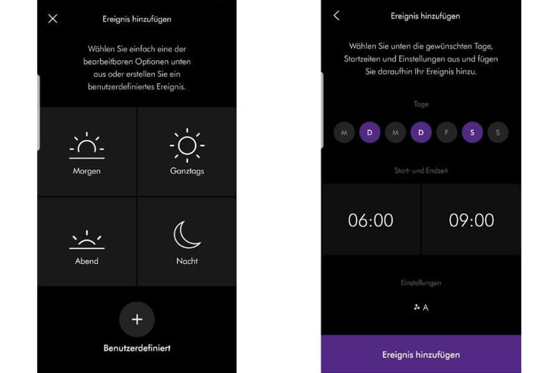 In der Dyson Link App kannst Du Timer für den Dyson Pure Cool Link TP02 Luiftreiniger programmieren.